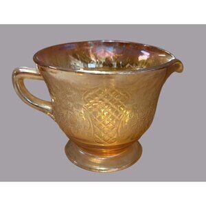 Federal Glass Normandie "Bouquet & Lattice" Marigold Carnival Glass Creamer